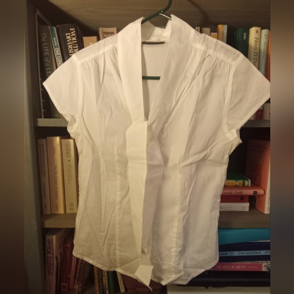 White/Cream Bowed Short-sleeved Blouse Petite Small